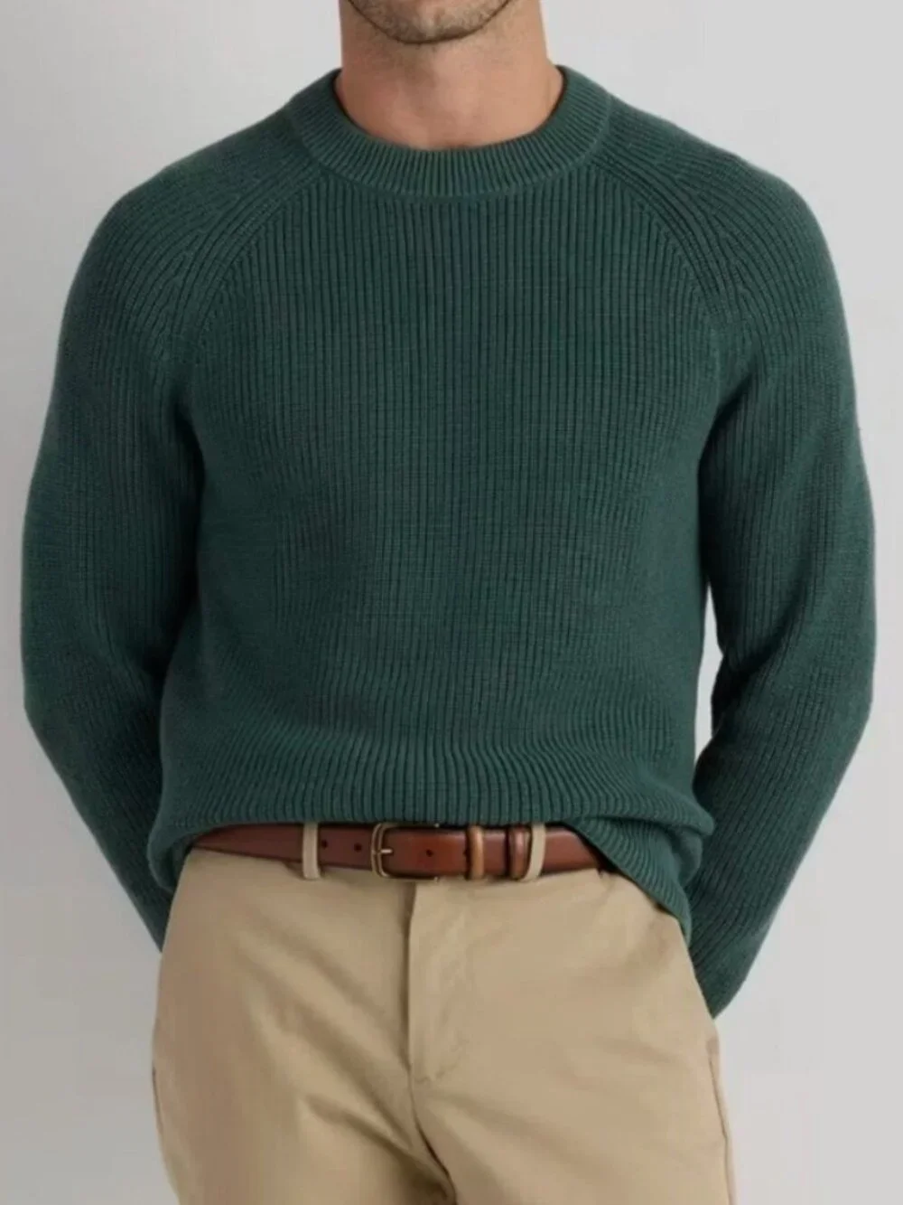 J. Crew Heritage Cotton Shaker-Stitch Crewneck Sweater Sz Small Dark Green
